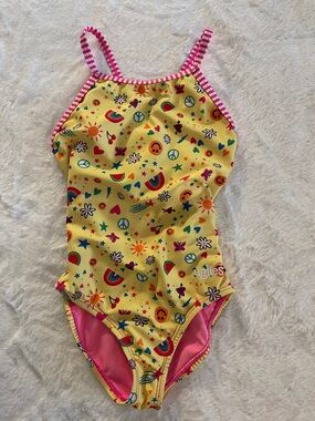 Uglies Yellow Rainbow Print Girls' One-Piece Swimsuit SZ 8